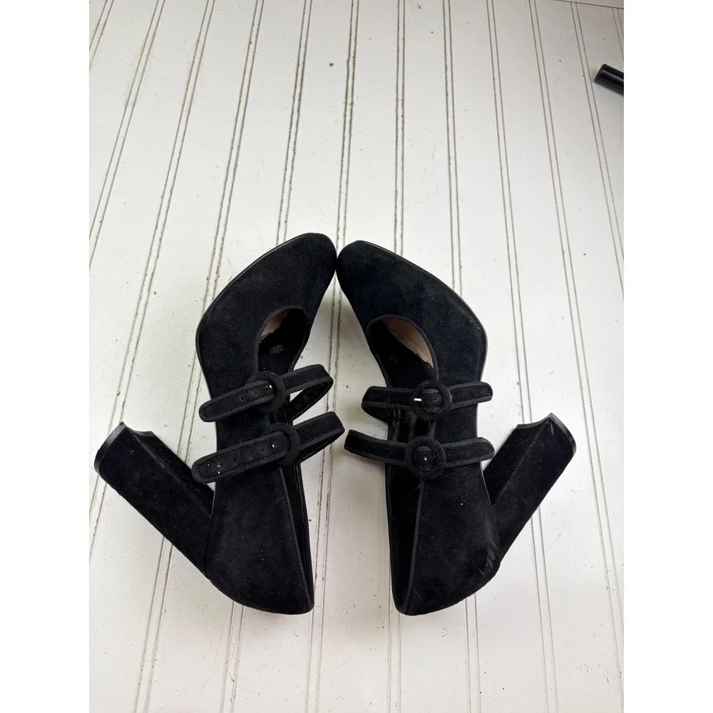 Nine West Vintage Y2K Black Suede Double Strap Mary Jane Heels Women's Size 8.5